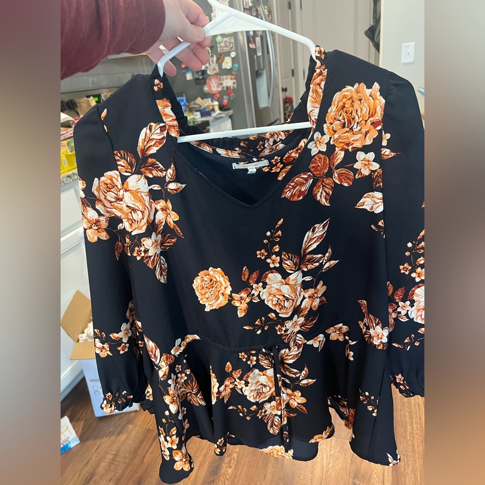 Maurices Navy and Orange Floral Blouse